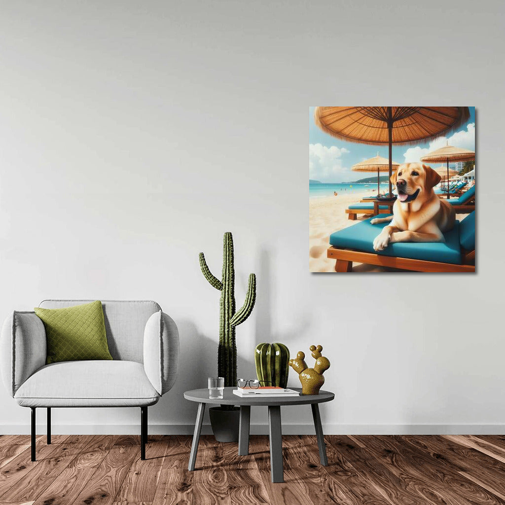 Labrador on the Beach: Relaxing Under an Umbrella