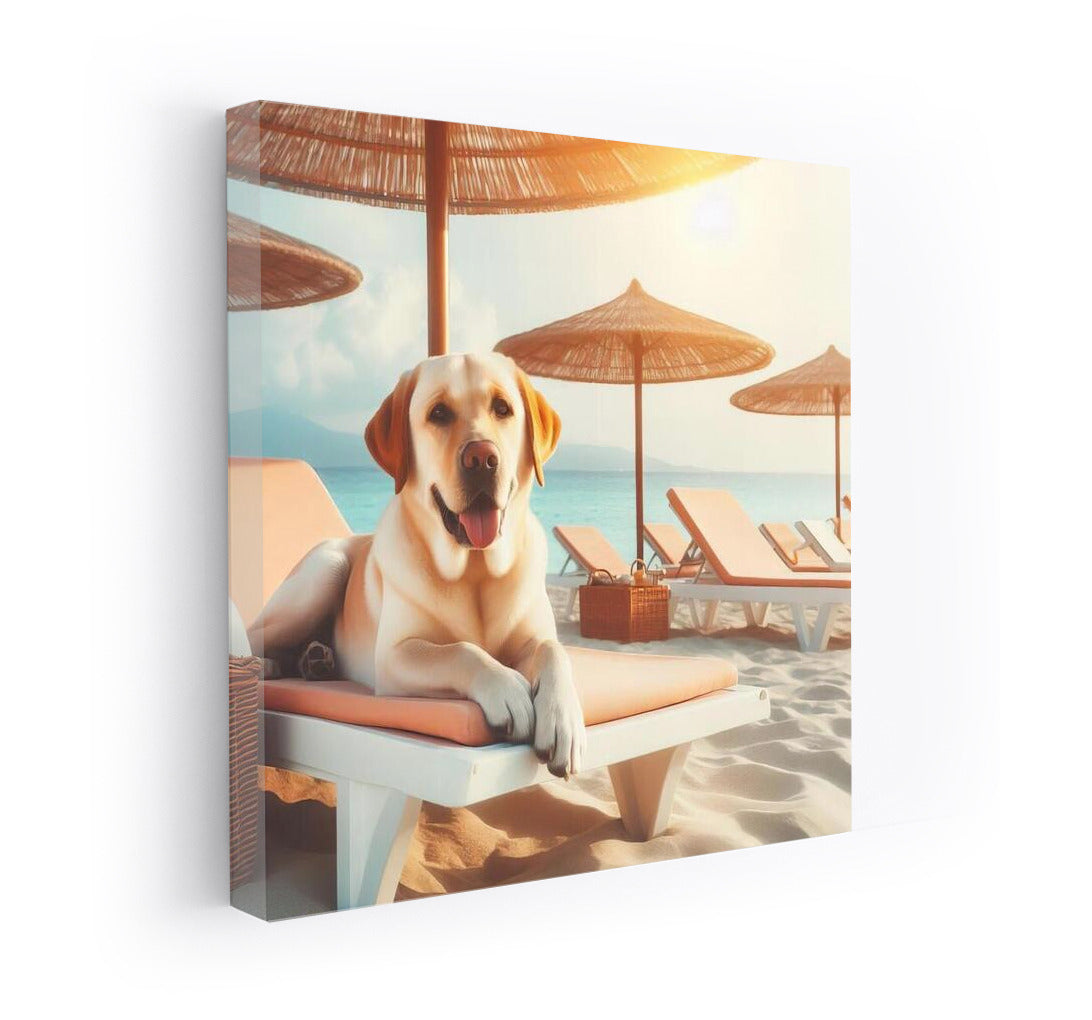 Labrador on a Beach Lounger: Relaxing Under an Umbrella