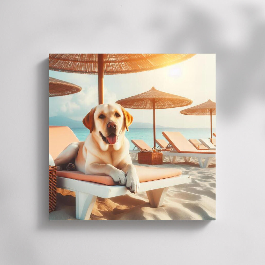 Labrador on a Beach Lounger: Relaxing Under an Umbrella