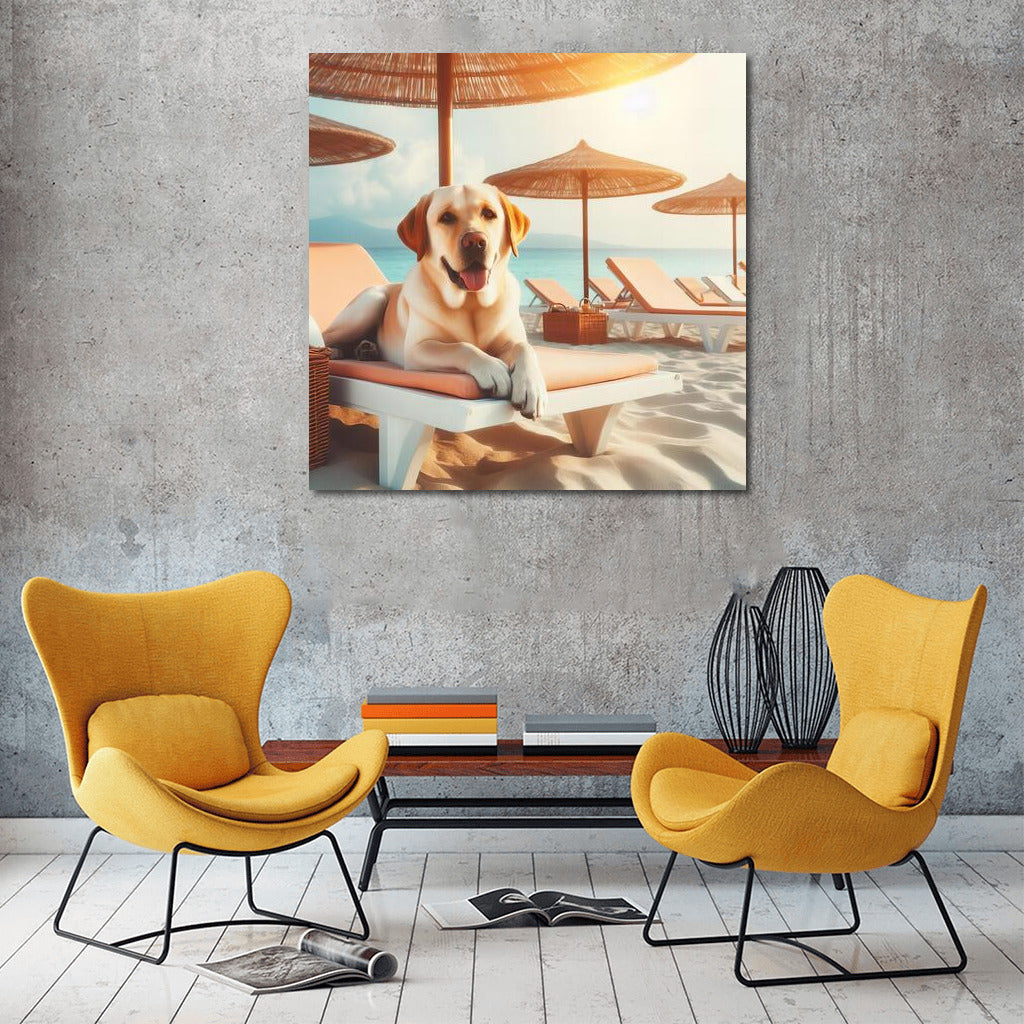 Labrador on a Beach Lounger: Relaxing Under an Umbrella