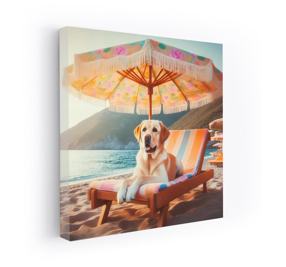 Labrador on a Beach Lounger: Summer Vacation Under an Umbrella