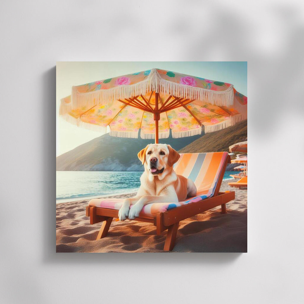 Labrador on a Beach Lounger: Summer Vacation Under an Umbrella