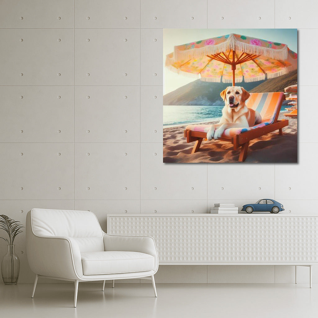 Labrador on a Beach Lounger: Summer Vacation Under an Umbrella