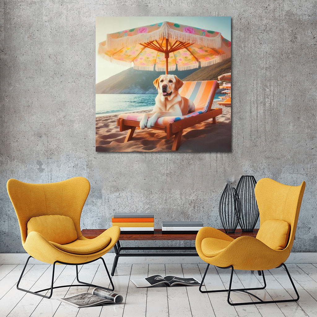 Labrador on a Beach Lounger: Summer Vacation Under an Umbrella