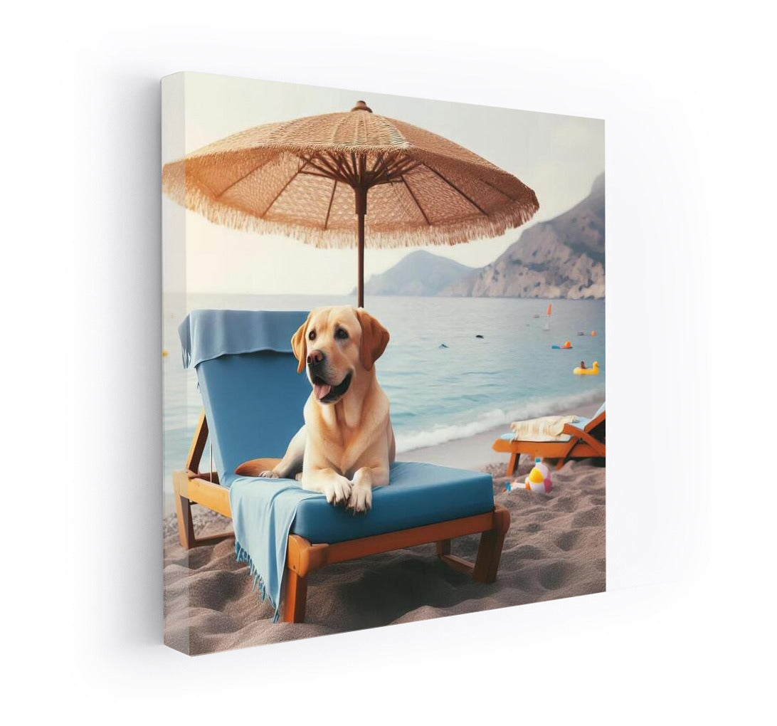 Labrador on the Beach: Summer Vacation Under an Umbrella
