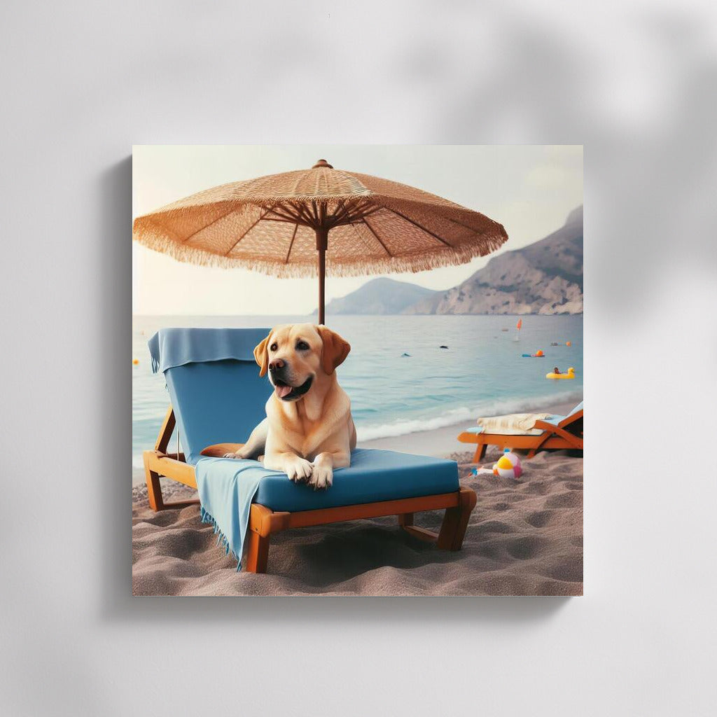 Labrador on the Beach: Summer Vacation Under an Umbrella