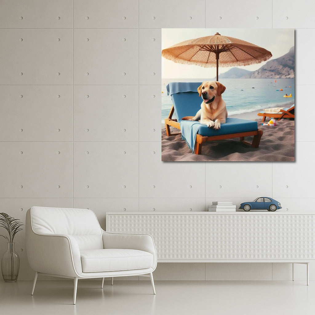Labrador on the Beach: Summer Vacation Under an Umbrella