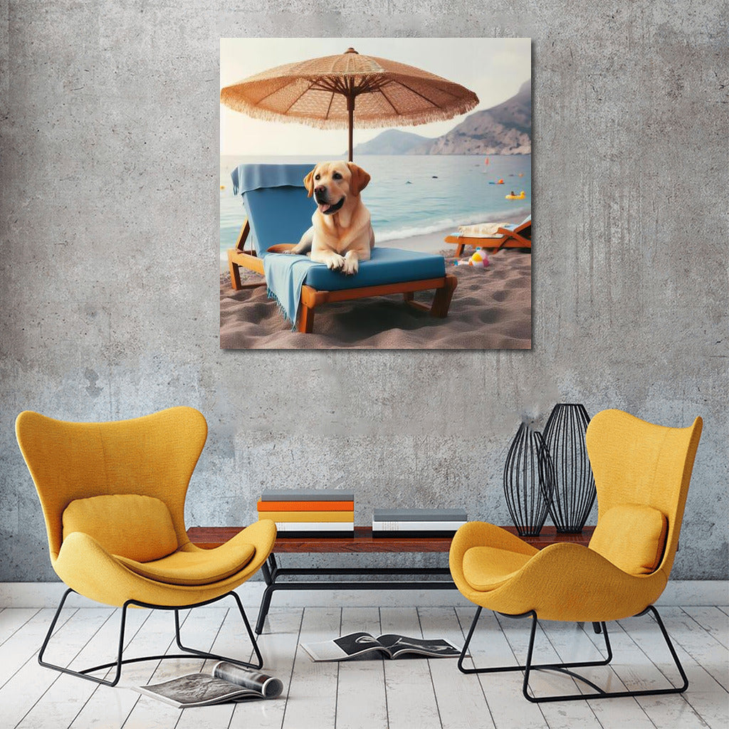 Labrador on the Beach: Summer Vacation Under an Umbrella
