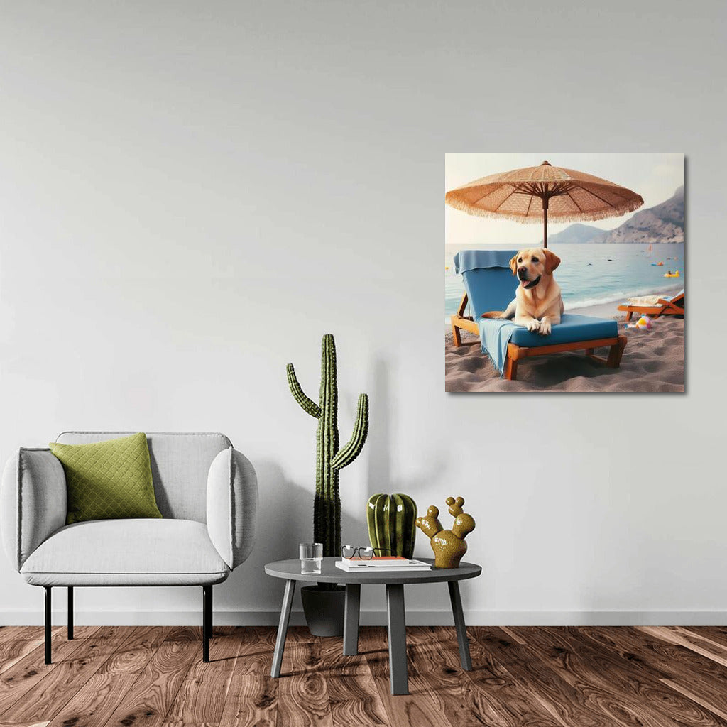 Labrador on the Beach: Summer Vacation Under an Umbrella