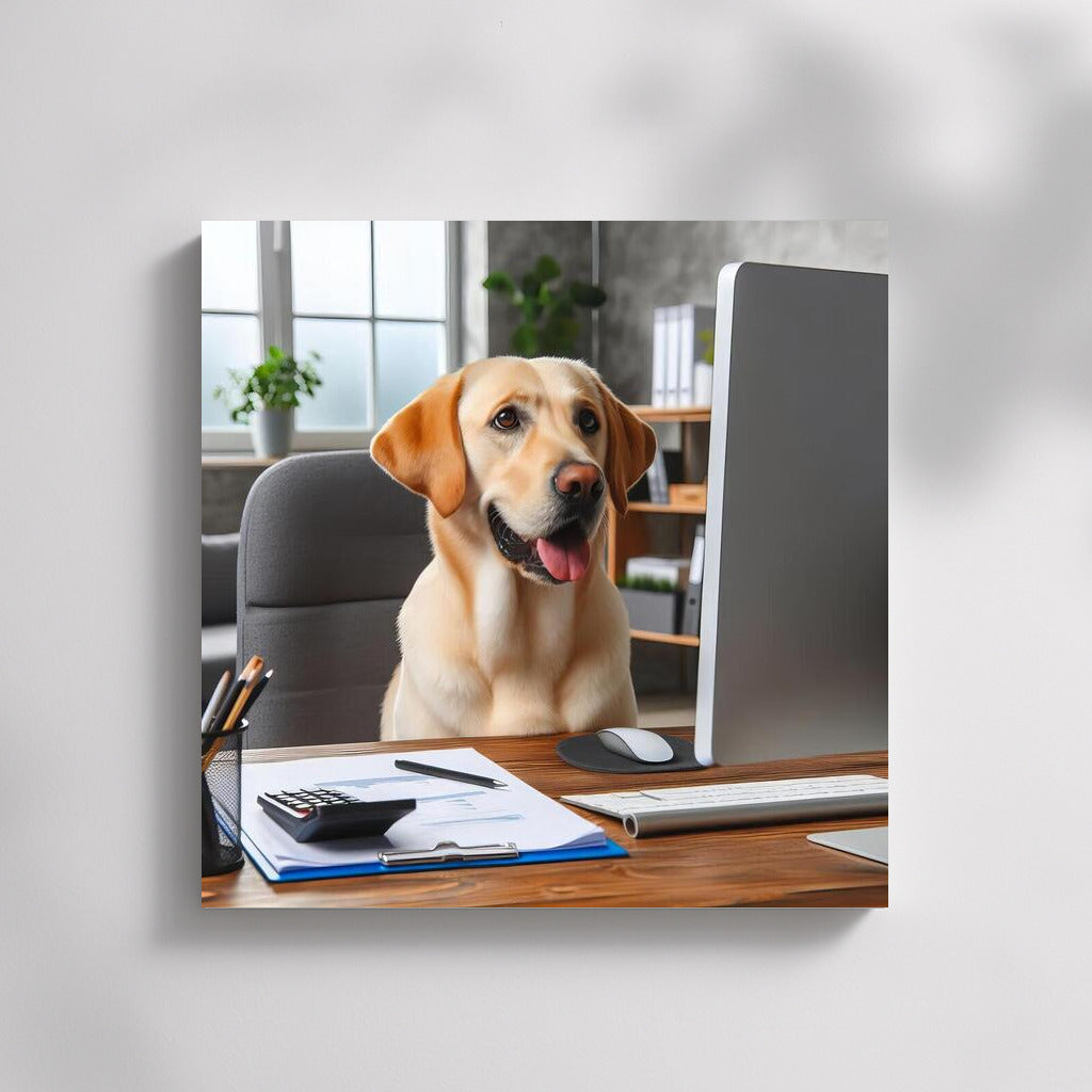 Labrador in the Office: Working Day at the Computer