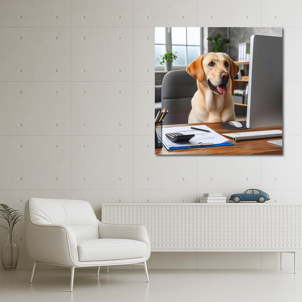 Labrador in the Office: Working Day at the Computer