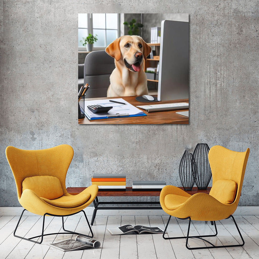 Labrador in the Office: Working Day at the Computer