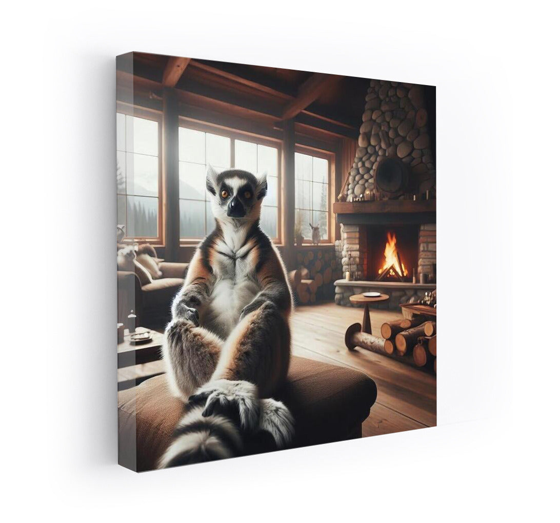 Lemur at the Fireplace Cozy in the Mountain Hut