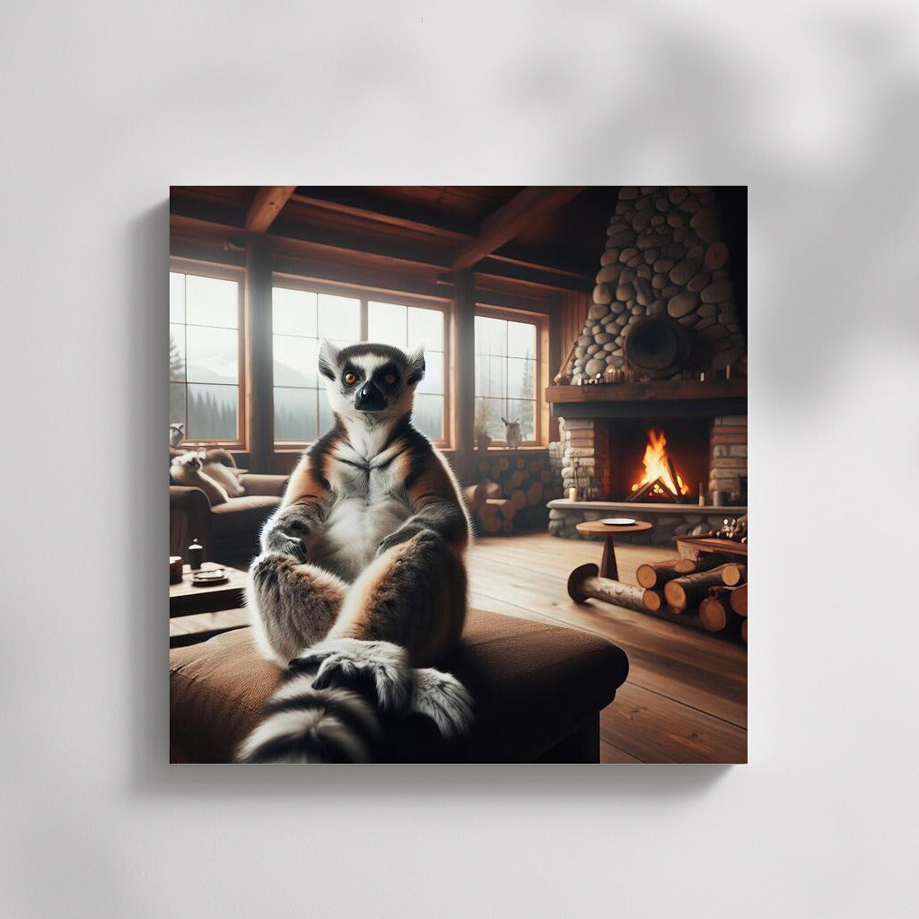Lemur at the Fireplace Cozy in the Mountain Hut