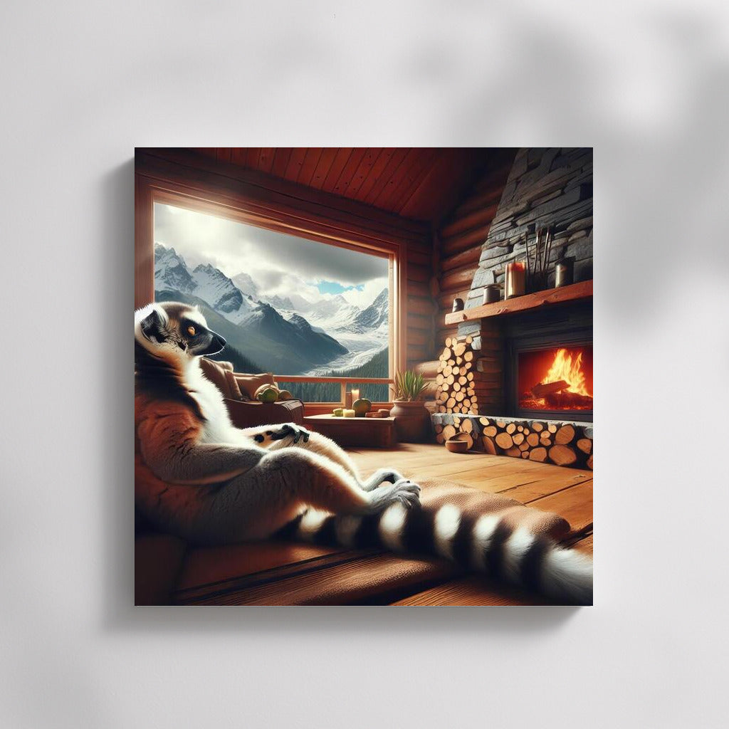 Lemur by the Fireplace in the Mountain Hut: Comfort and Peace