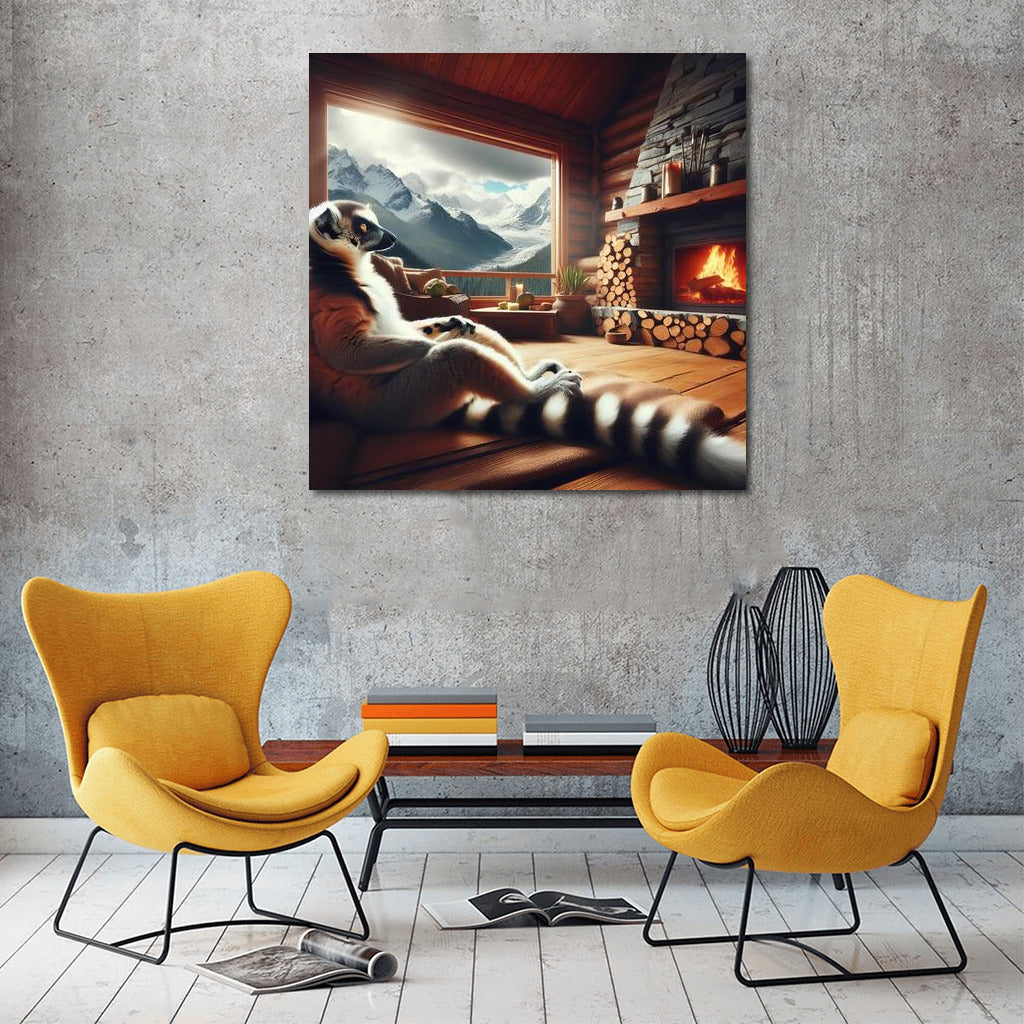 Lemur by the Fireplace in the Mountain Hut: Comfort and Peace