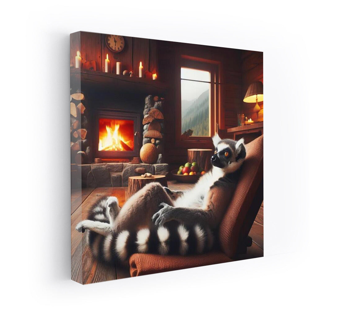 Lemur by the Fireplace in the Mountain Cabin