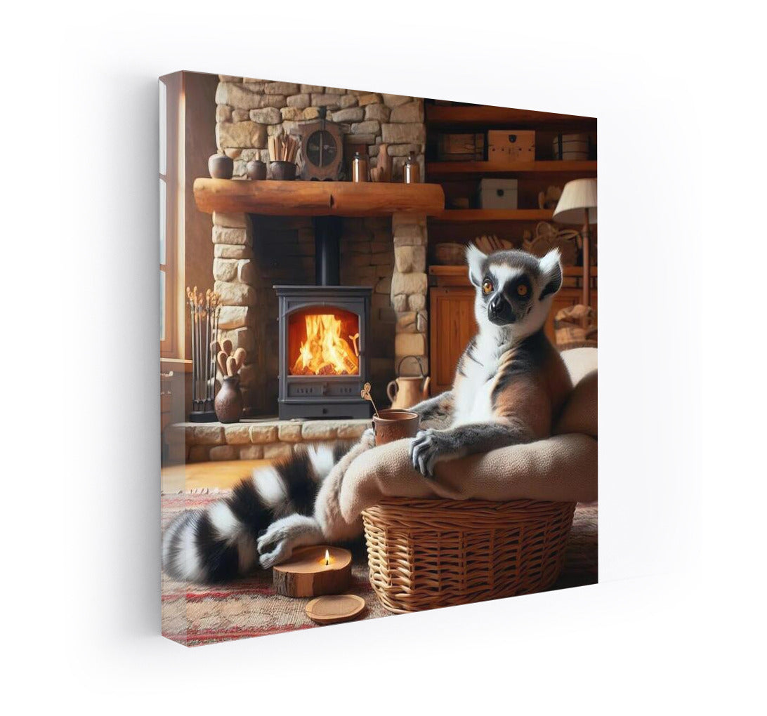 Lemur by the Fireplace in the Mountain Hut: Comfort and Tranquility