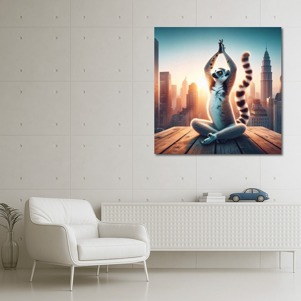 Lemur Yoga on the Roof of a Skyscraper: A Bright Accent for Your Interior