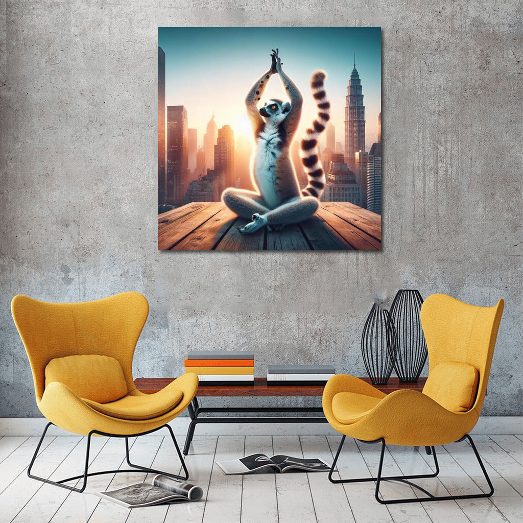 Lemur Yoga on the Roof of a Skyscraper: A Bright Accent for Your Interior