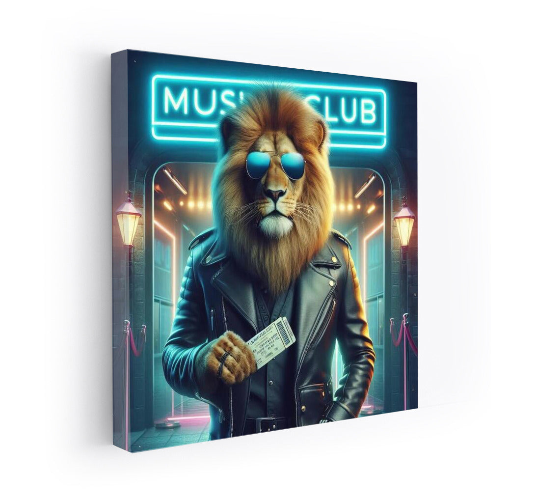 Rock'n'Roll Lion in a Leather Jacket at the Music Club