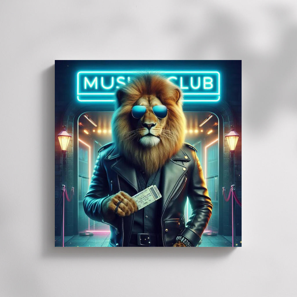 Rock'n'Roll Lion in a Leather Jacket at the Music Club