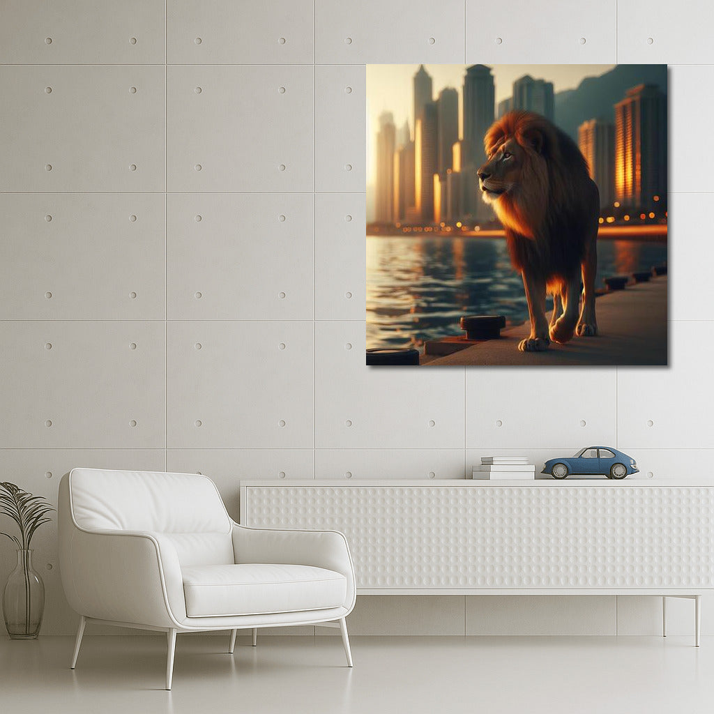 Evening Lion on the Embankment: Urban Sunset Fairytale