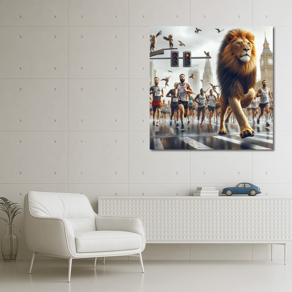 Lion at the City Marathon: Strength and Freedom in the Interior