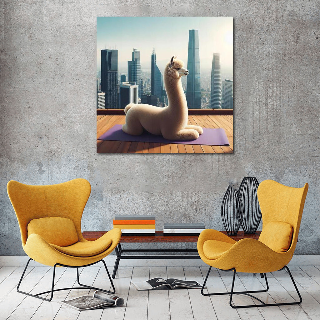 Alpaca Yogi on Skyscraper Rooftop: Inspiration for Brave Dreamers