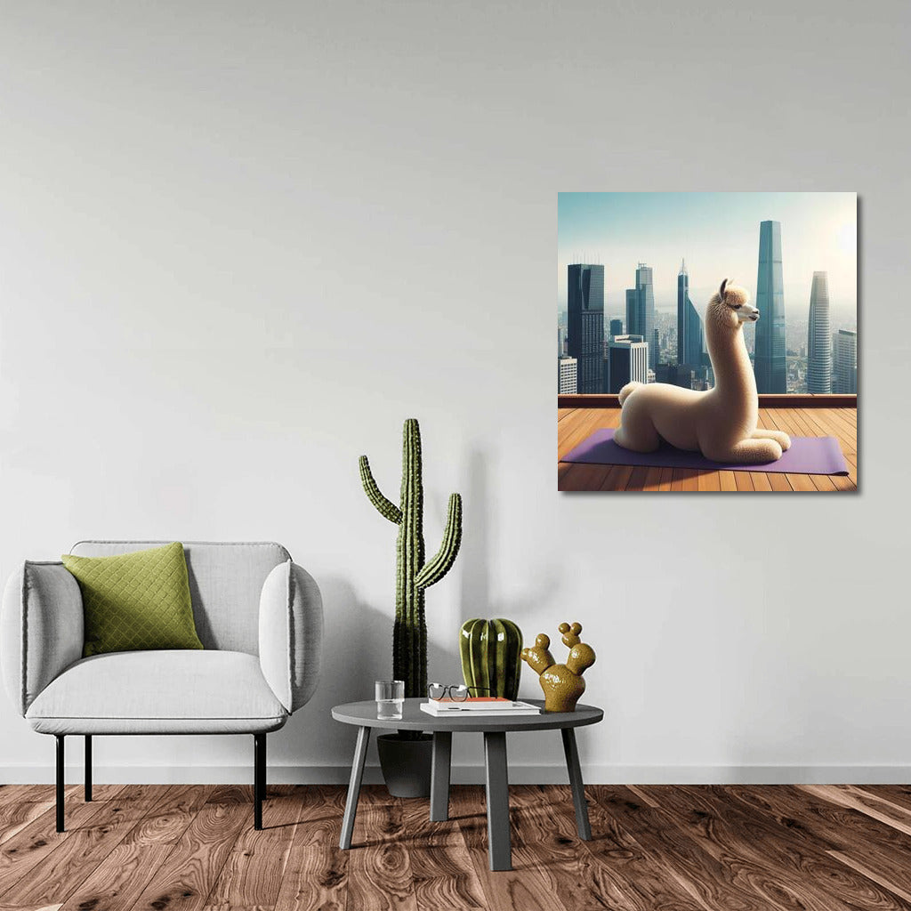 Alpaca Yogi on Skyscraper Rooftop: Inspiration for Brave Dreamers