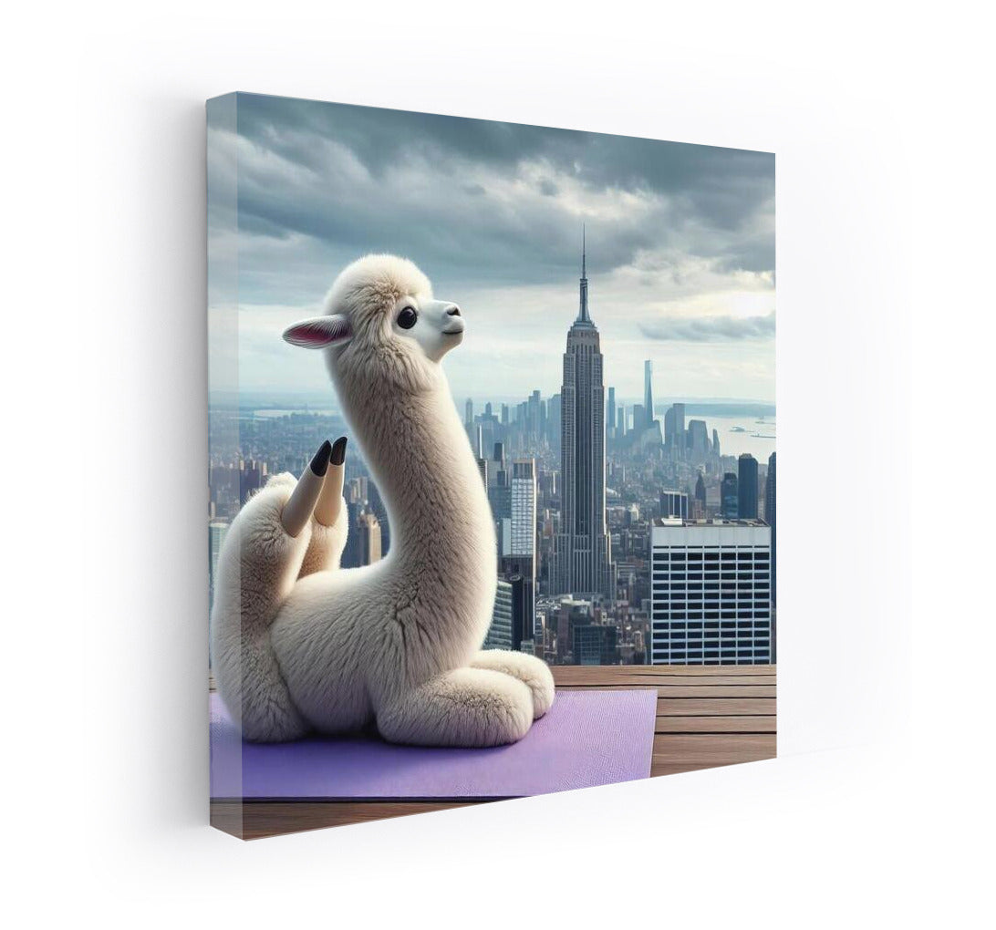 Alpaca Yogi on Skyscraper Roof: Inspiration Above the City