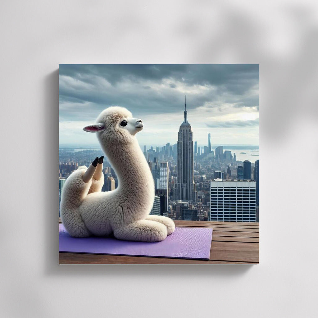 Alpaca Yogi on Skyscraper Roof: Inspiration Above the City