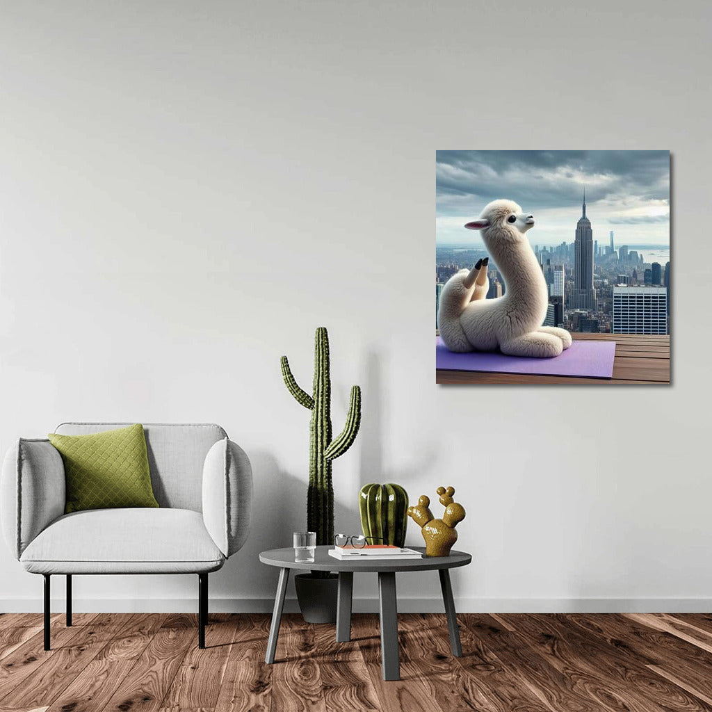 Alpaca Yogi on Skyscraper Roof: Inspiration Above the City
