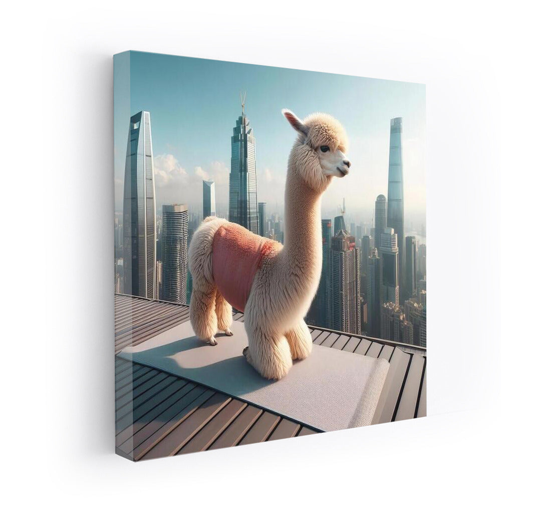 Alpaca Yogi on Skyscraper Roof: A Playful Touch for Your Interior