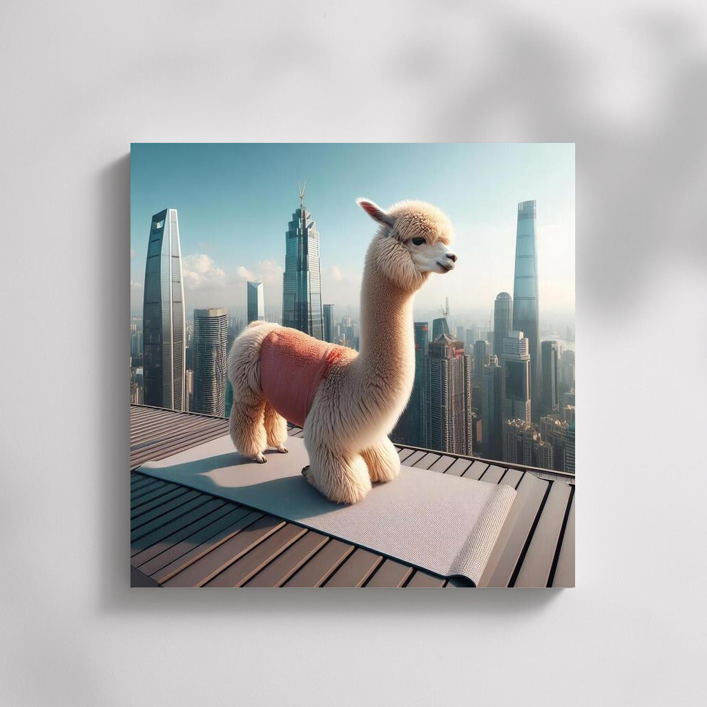 Alpaca Yogi on Skyscraper Roof: A Playful Touch for Your Interior