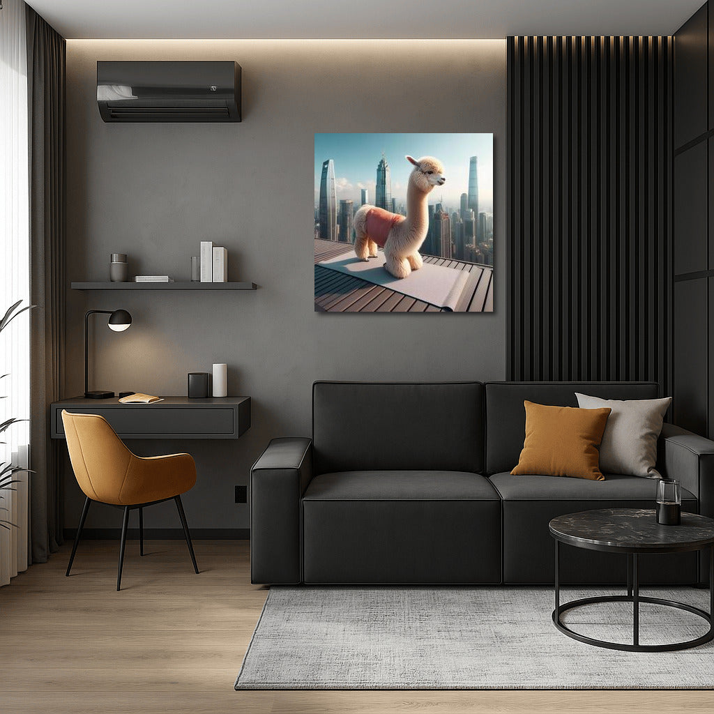 Alpaca Yogi on Skyscraper Roof: A Playful Touch for Your Interior