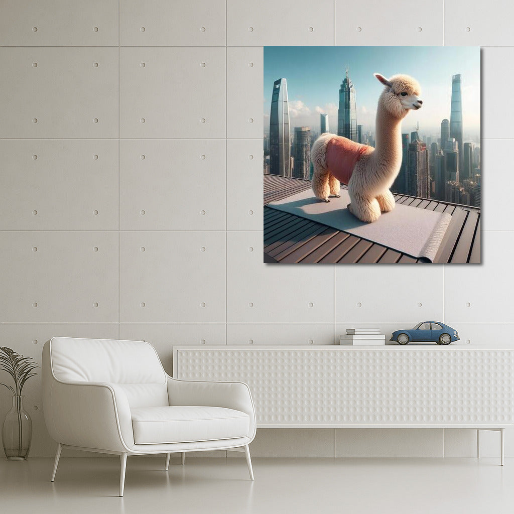 Alpaca Yogi on Skyscraper Roof: A Playful Touch for Your Interior