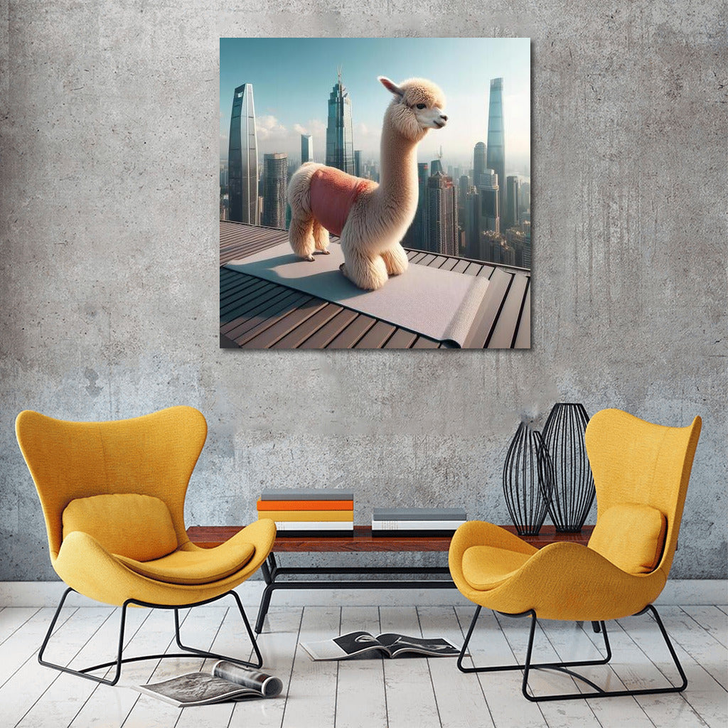 Alpaca Yogi on Skyscraper Roof: A Playful Touch for Your Interior