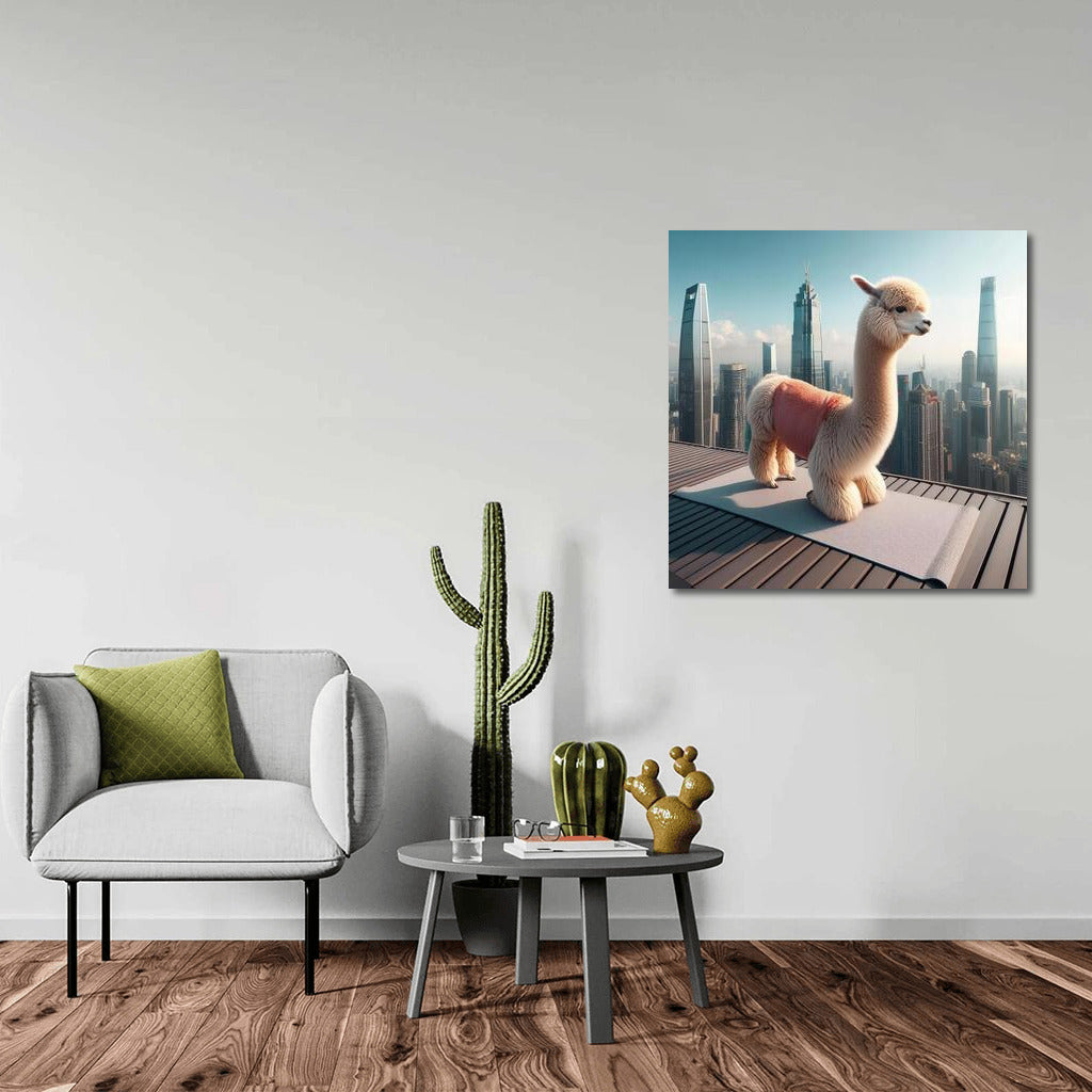 Alpaca Yogi on Skyscraper Roof: A Playful Touch for Your Interior