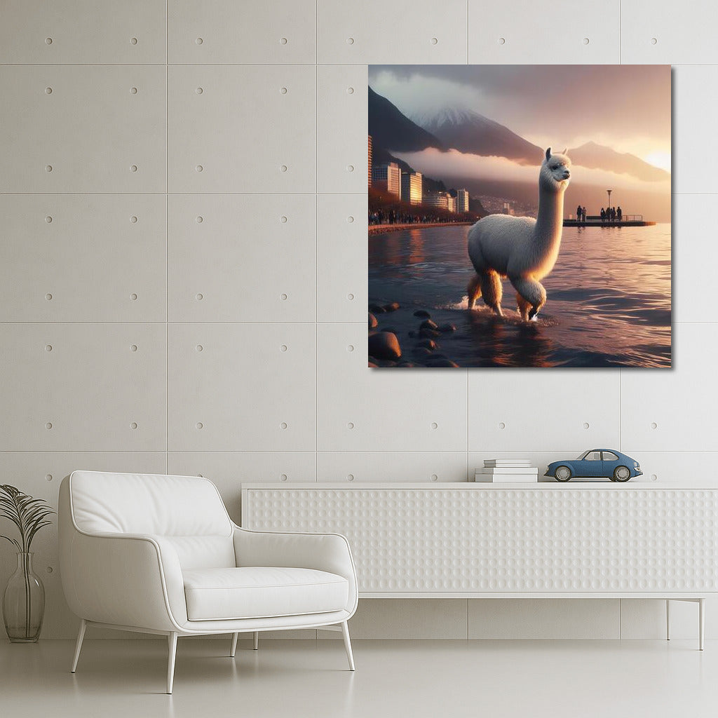 An Alpaca's Evening Walk Along the Embankment: Tranquility and Mystery in Your Interior