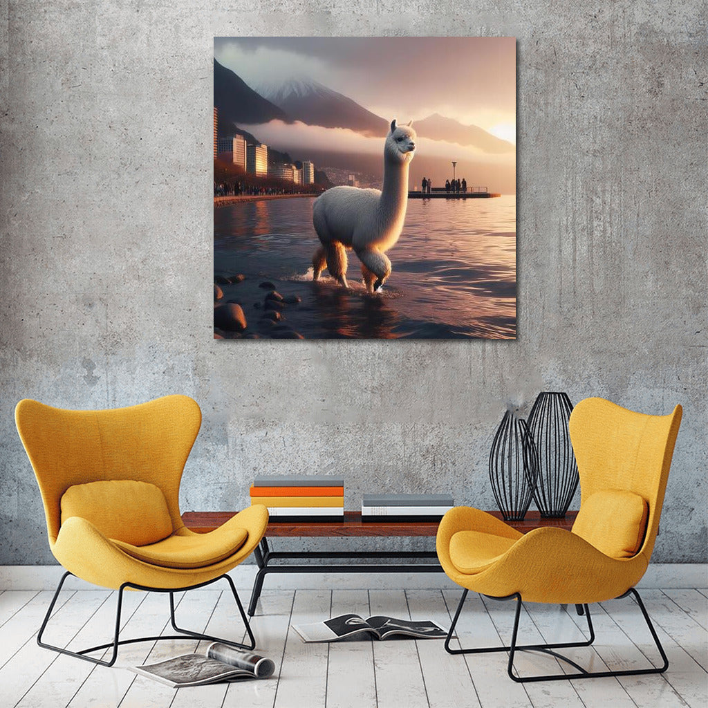 An Alpaca's Evening Walk Along the Embankment: Tranquility and Mystery in Your Interior