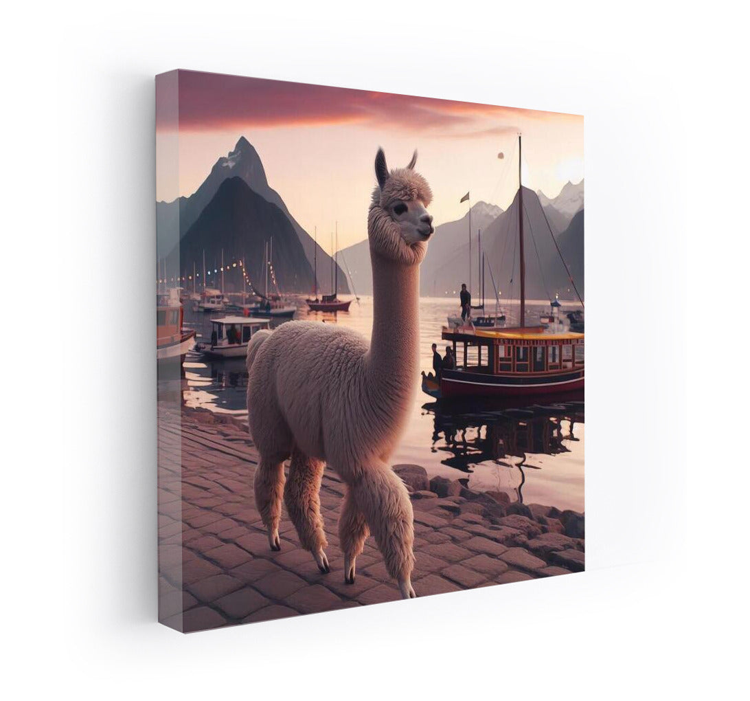 Alpaca's Evening Walk Along the Embankment: A Unique Landscape