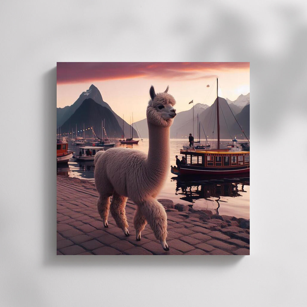Alpaca's Evening Walk Along the Embankment: A Unique Landscape