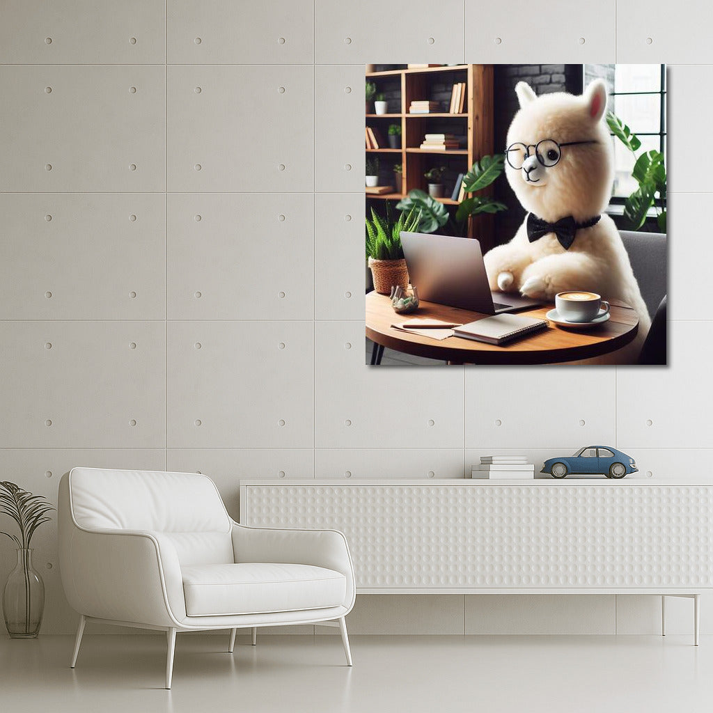 Business Alpaca with Laptop in Cafe: Style for Interior