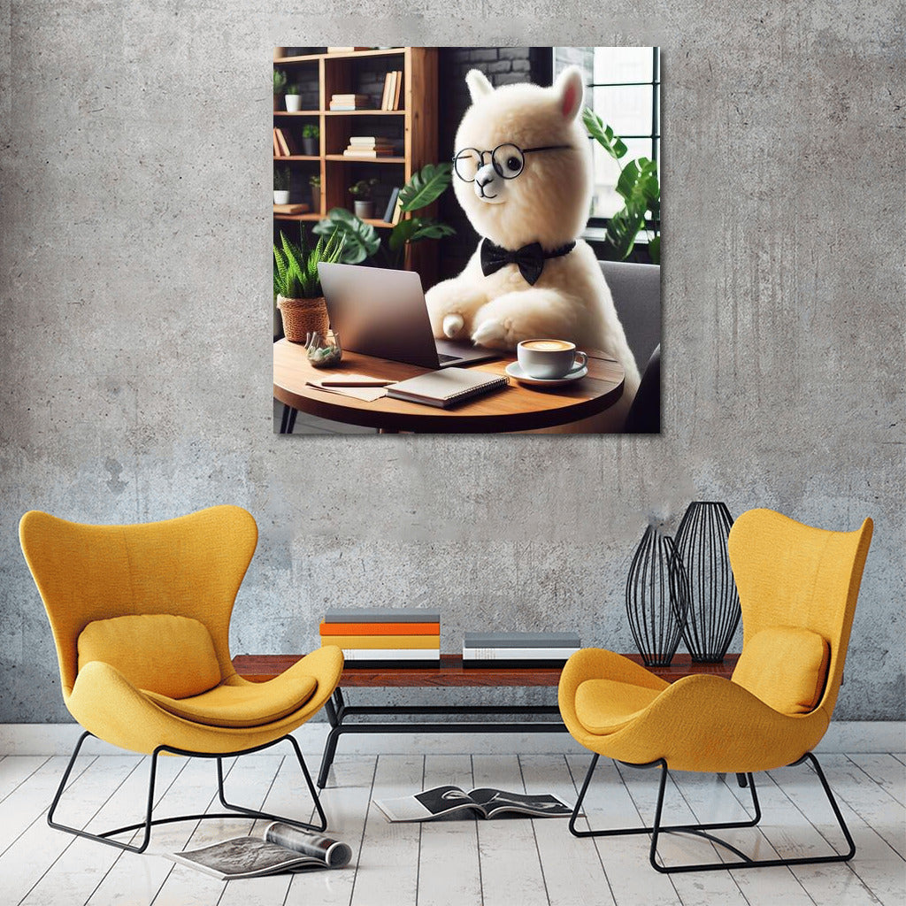 Business Alpaca with Laptop in Cafe: Style for Interior