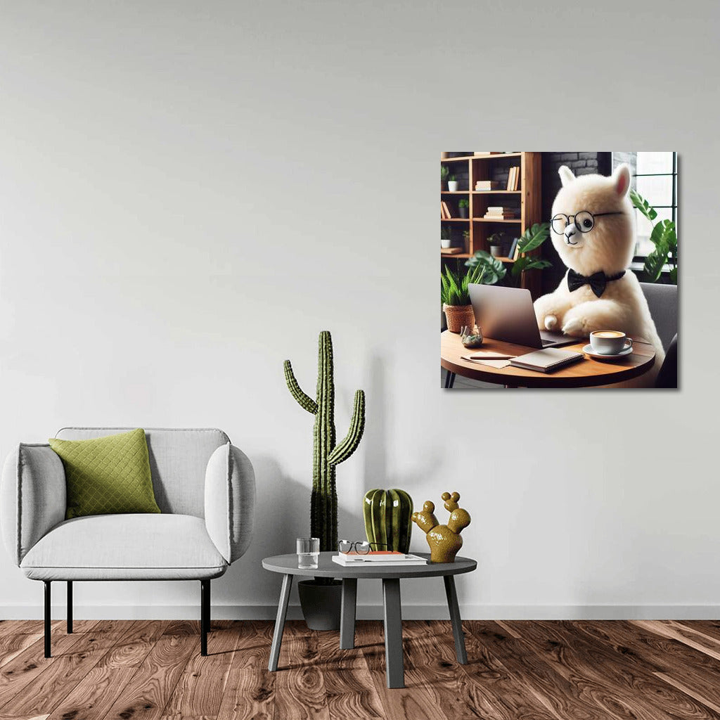 Business Alpaca with Laptop in Cafe: Style for Interior