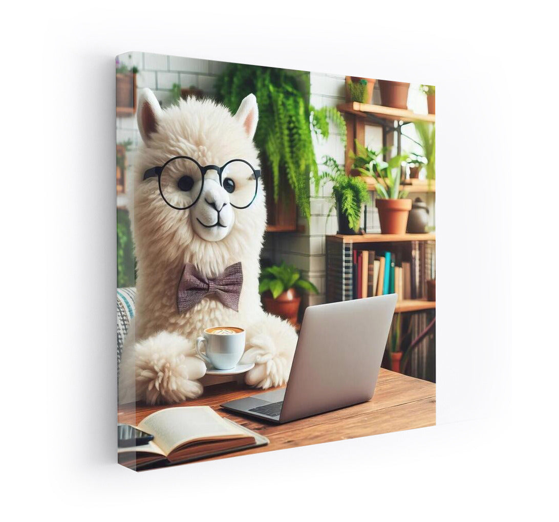Alpaca Coffee Break: Working on a Laptop in a Cozy Cafe