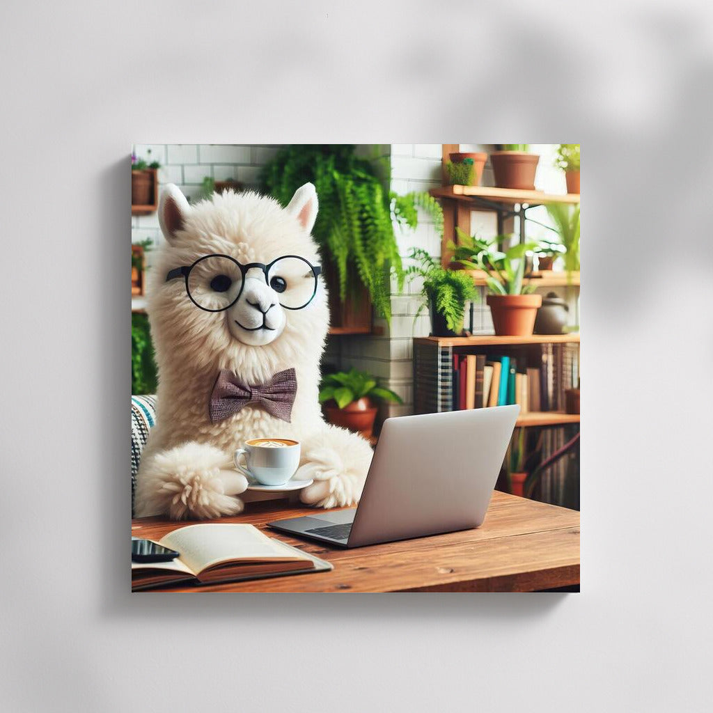 Alpaca Coffee Break: Working on a Laptop in a Cozy Cafe