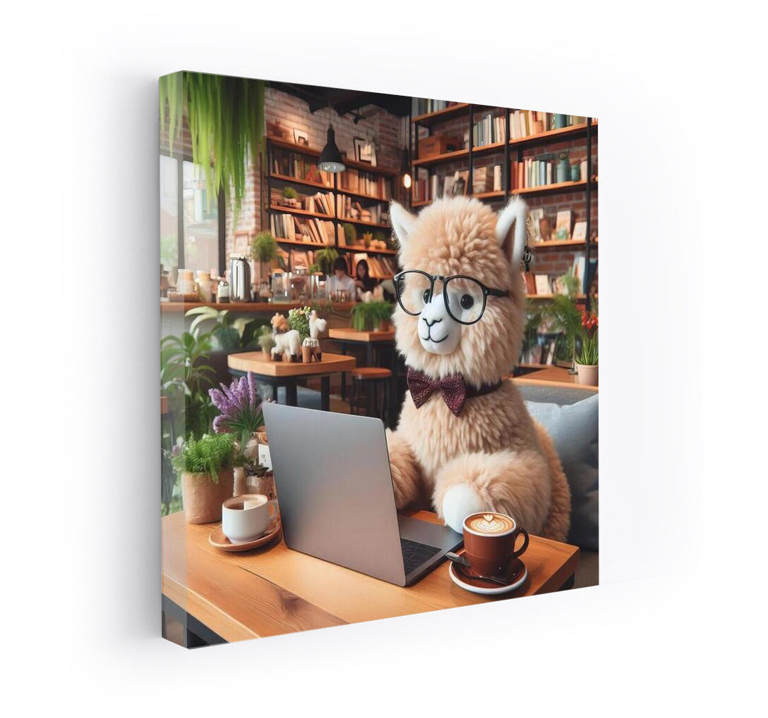 Creative Alpaca Barista at Laptop in Cafe