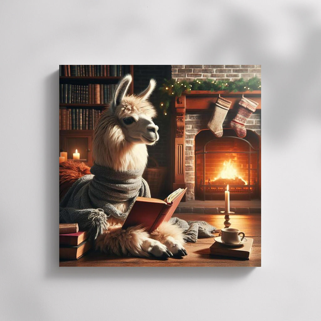 Llama by the Fireplace: Reading in Comfort